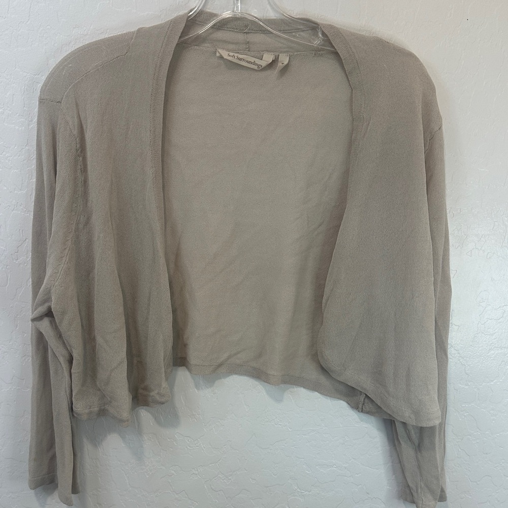 Soft Surroundings Taupe Cropped Open-Front Shrug cardigan women’s xl 3/4 sleeve